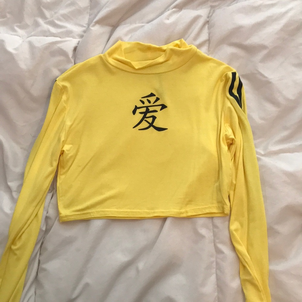 PLT Yellow long sleeve crop tip with Asian writing
